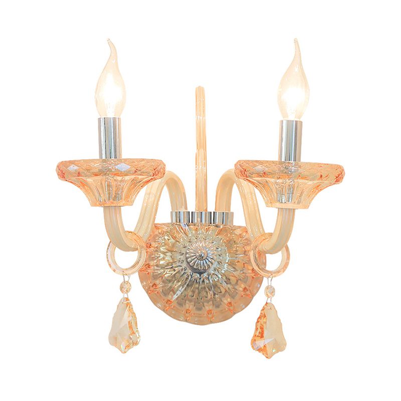 Application murale nue Vintage Élégant Amber Crystal 2 Têtes Chrome Finish Finish Murning For Corridor