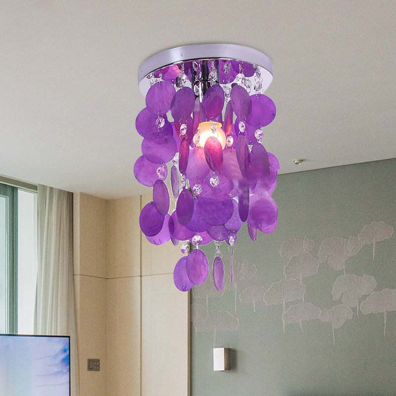 Purple Waterfall Flushmount Lighting Modernism 1 Bulb Shell Flush Mount Ceiling Lamp