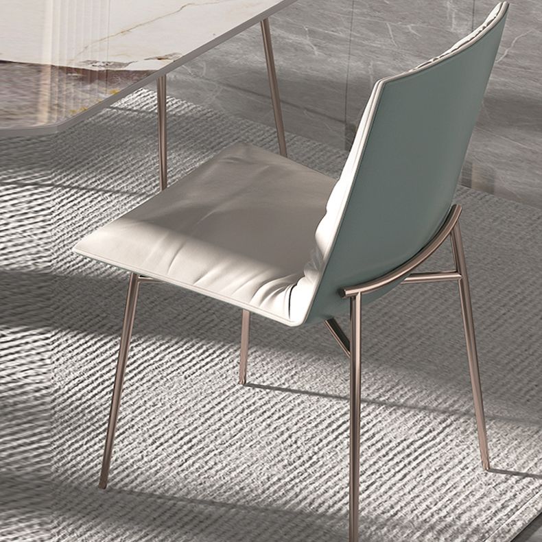 Silla lateral de comedor de cuero moderna, silla sin brazos con respaldo sólido de lujo para cocina