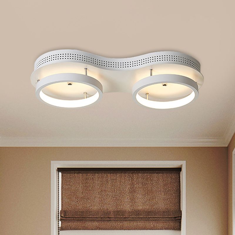 Minimal White Dual Round Ceiling Lamp Acrylic LED Corridor Flush Mount Light Fixture in Warm/White Light