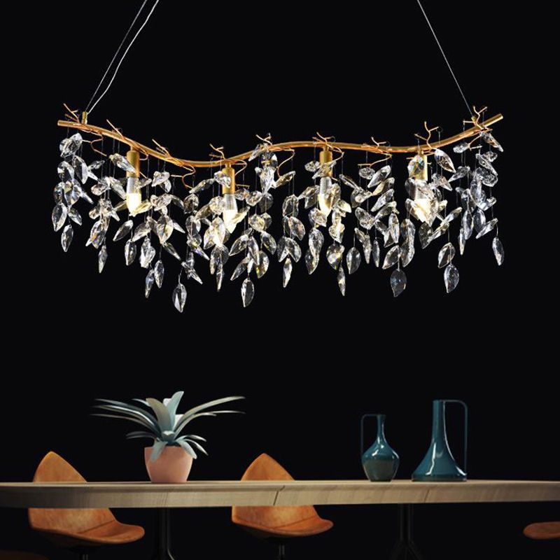 Crystal 4 / 8 - Light Kitchen Island in Gold and Clear Minimalist Ceiling Pendant Lighting