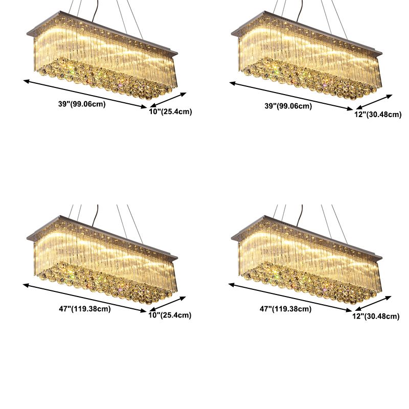 Rectangular Dining Room Island Lighting Luxury Crystal Modern LED Hanging Light in Silver