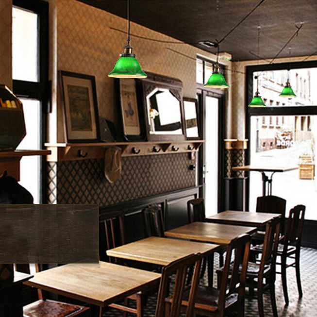 Green 1-Light Pendant Ceiling Light Retro Glass Shade Cone Pendant Light Fixture for Living Room