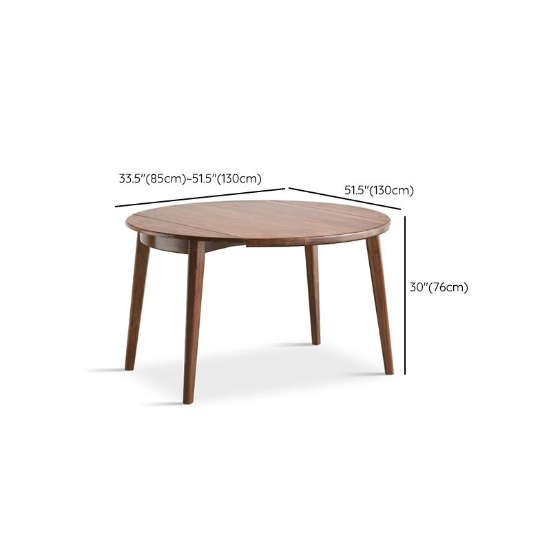 Modern Round Retractable Walnut Top Dining Table with 4 Brown Legs