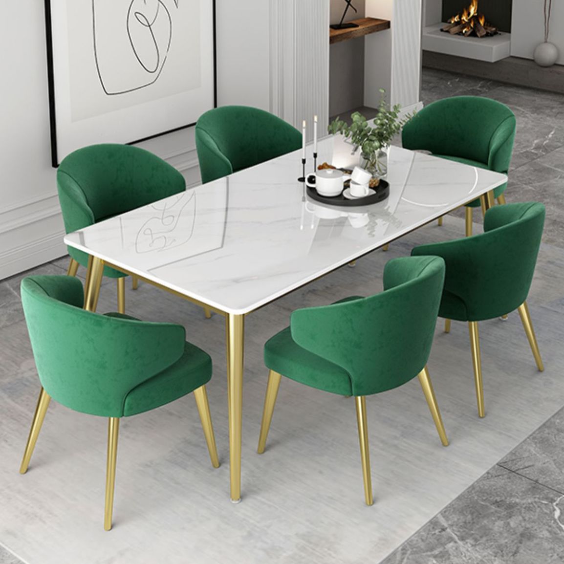 Glam White Sintered Stone Dining Table Set 1/2/5/7 Pieces Dining Set for Dining Areas