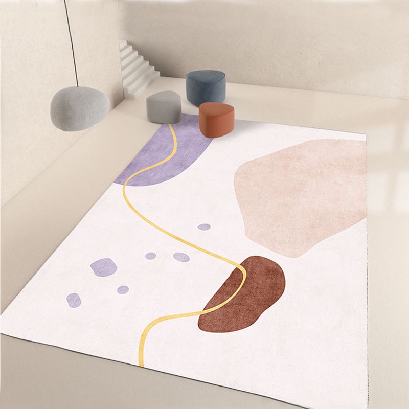 Casual Apricot Carpet Polyester Color Piece Carpet Washable Carpet for Living Room