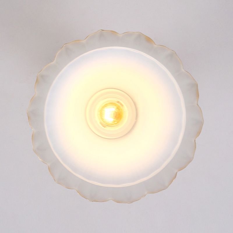 Glass Shaded Close to Ceiling Lamp Simplistic Aisle Semi-Flush Mount in Black