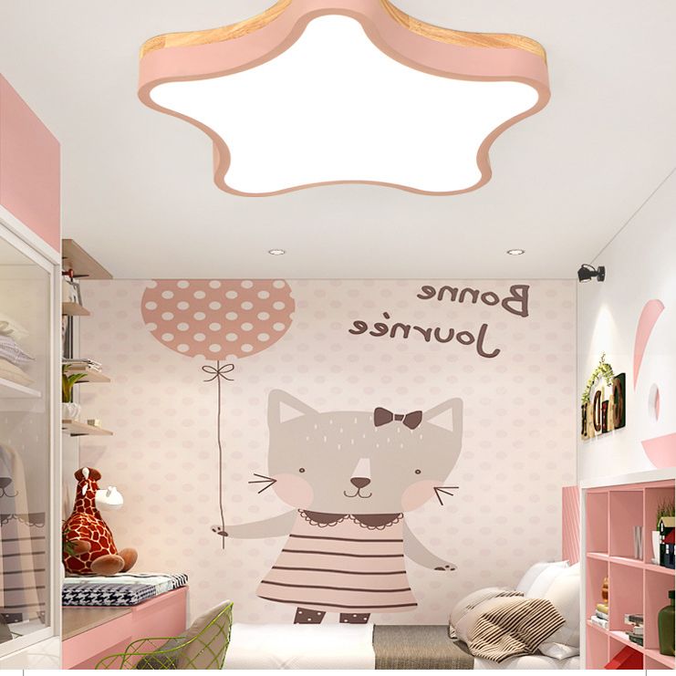 Nordic Macaron Schlafzimmer Deckenleuchte Sternform Gummi Holz Acryl Lampenschirm Kinderzimmer