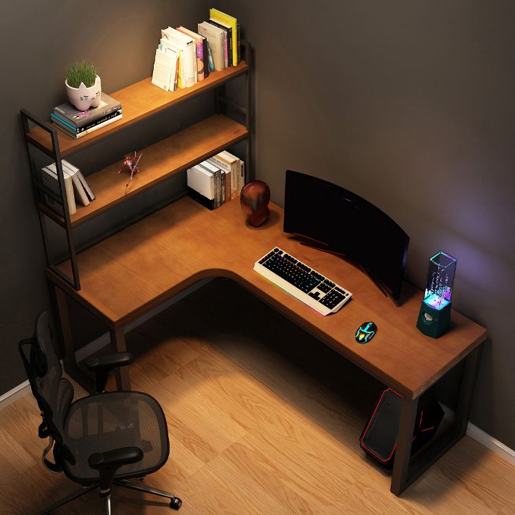 Rectangular Corner Writing Desk Solid Wood Office Desk with Iron Legs for Bedroom