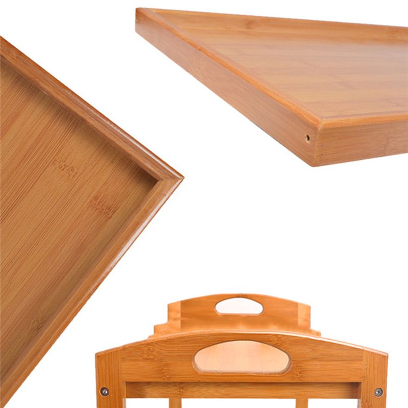 Home Dining Prep Table Natural Open Shelves Prep Table with Casters