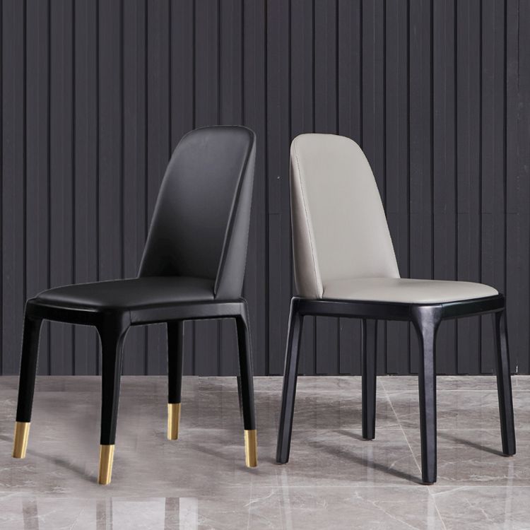 Industrial Ash Open Side Chair Matte Finish Leather Dining Chair with Black Legs