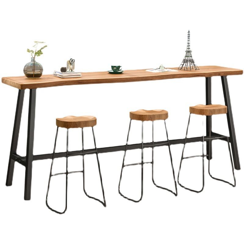 Rectangle Wood Bar Table Trestle Base Dining Table for Kitchen Living Room