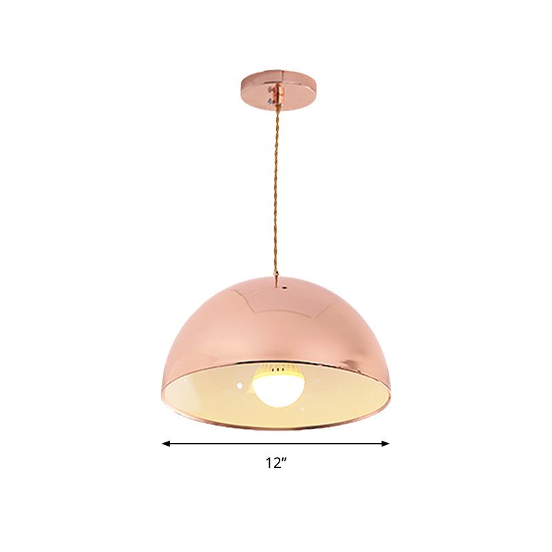 Pentif de pendentif en or rose contemporain Shade Domed 12 "/ 16" de large 1 lumière suspendue métallique pour le restaurant