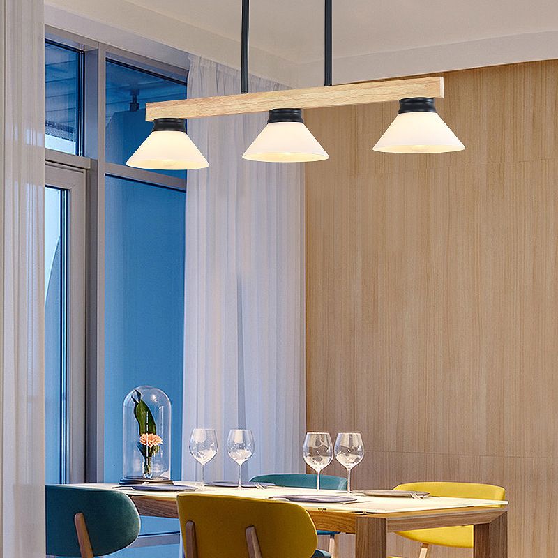 Linea Isola Light Light Contemporary Wood 3 Heads Sala da pranzo Kit lampada sospesa con asta oro/nero