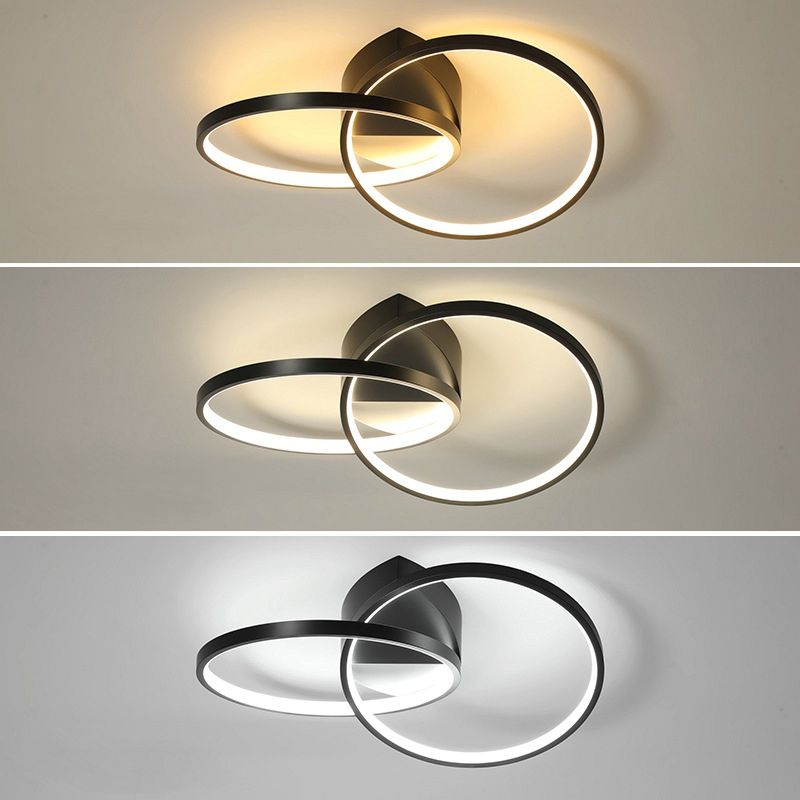 Kreisförmiger Acryl-Schatten-LED-Halbflush-Halterung im modernen singulären Stil 2-Licht-Metall-Innendecke