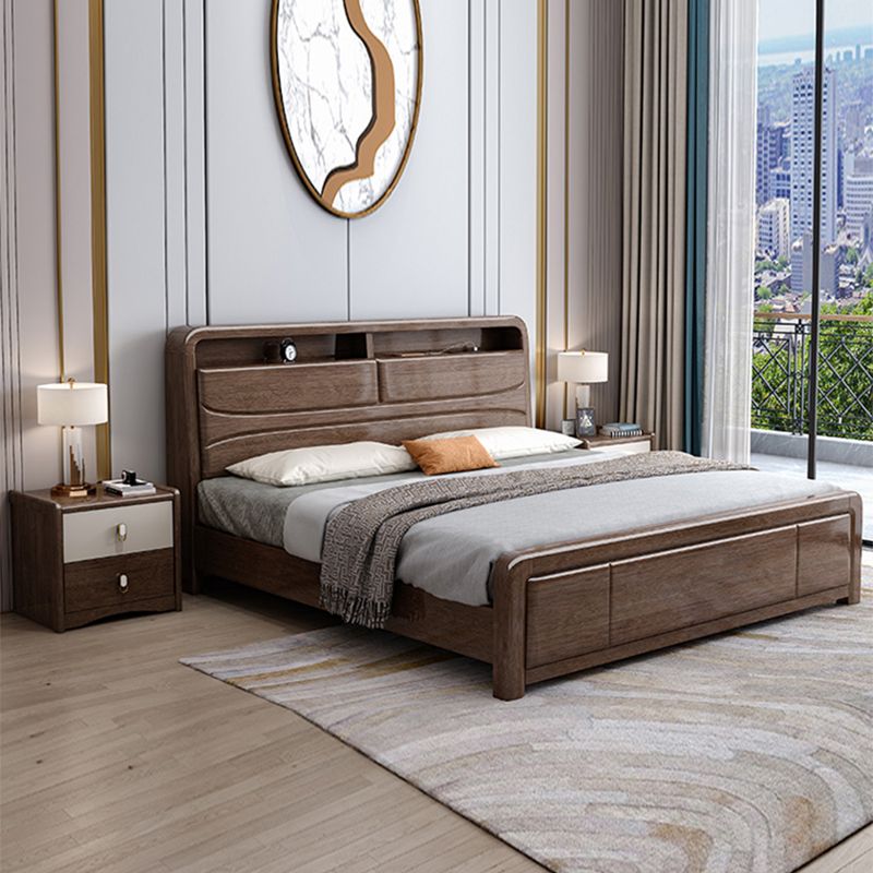 Traditional Wood Standard Bed Espresso Bed Frame with Headboard