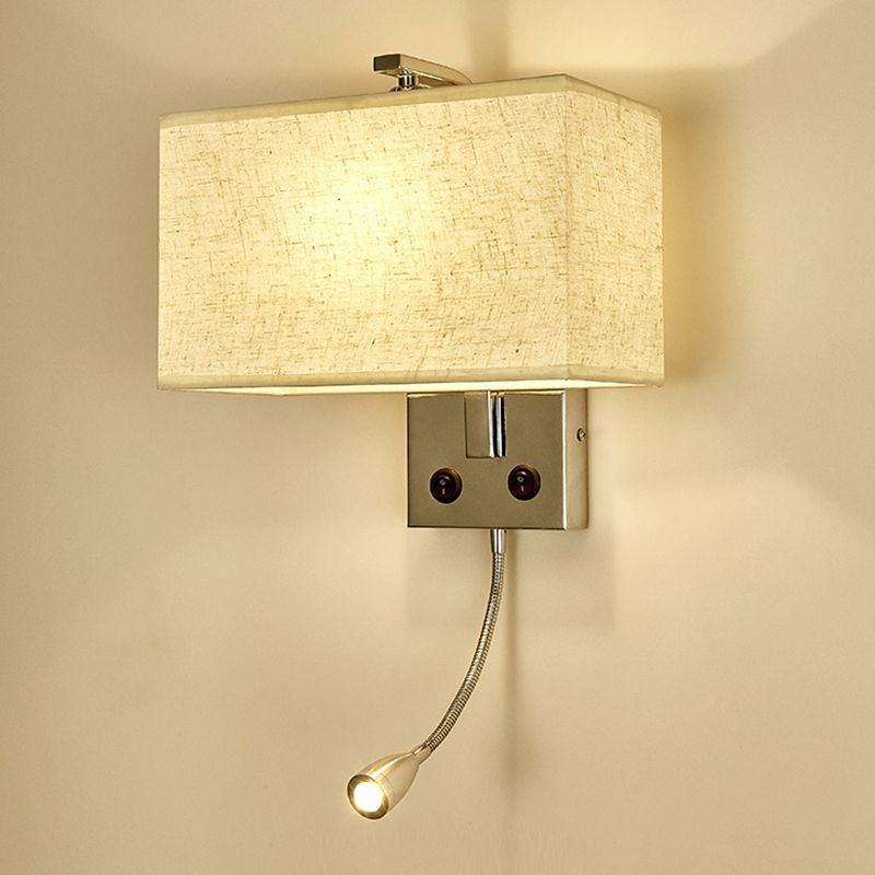 Metal Modern Adjustable Wall Sconce Rectangle Wall Light with Fabric Shade for Bedroom