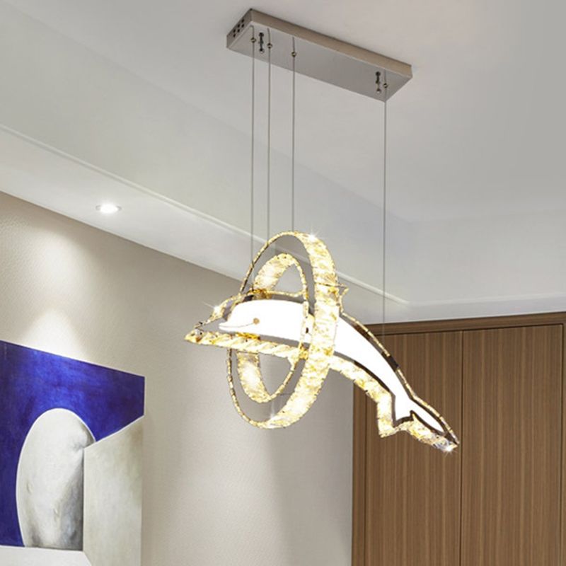 Luz de la isla LED de cristal plateado en moderna luz colgante de acero inoxidable de estilo de lujo para dormitorio