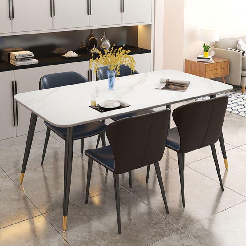 Light Luxury Rectangle Stone Top Dining Table Metal 4 Legs Dining Table