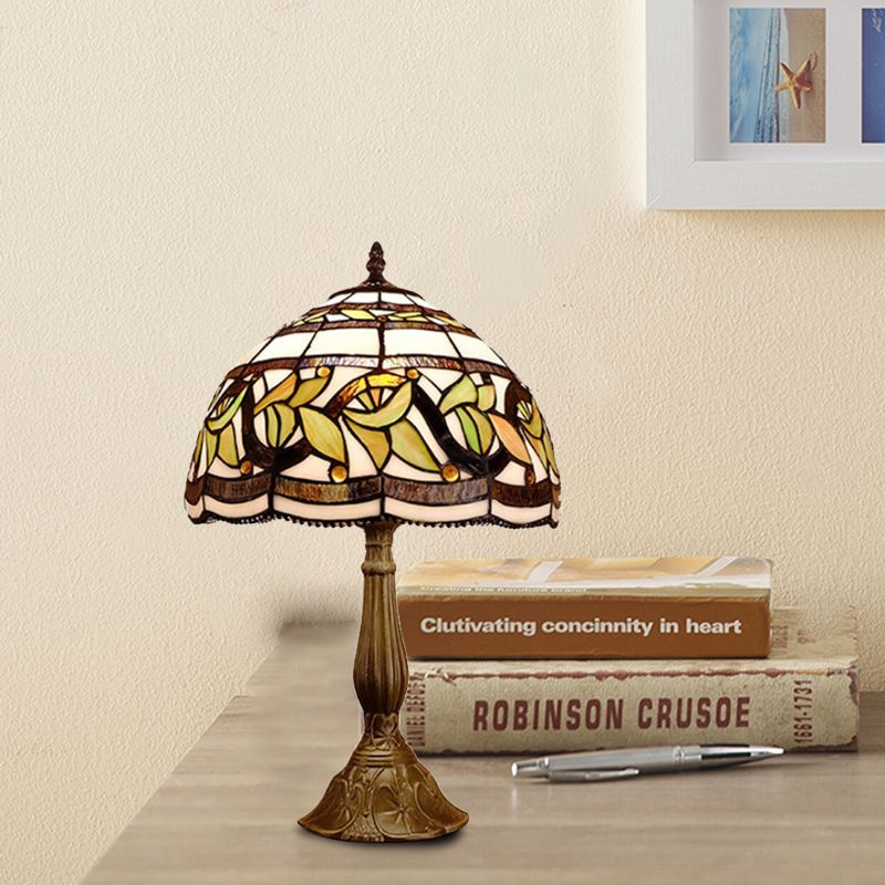 1 kop Dome tafellamp barokke stijl geel/groen/oranje gebrandschilderd glas nachtkastje lamp met blad/bloempatroon