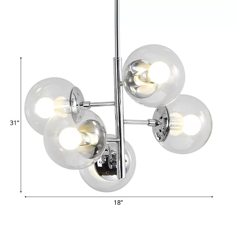 Chrome Sphere Chandelier Contemporary Style 5 Lights Clear Glass Pendant Lightture