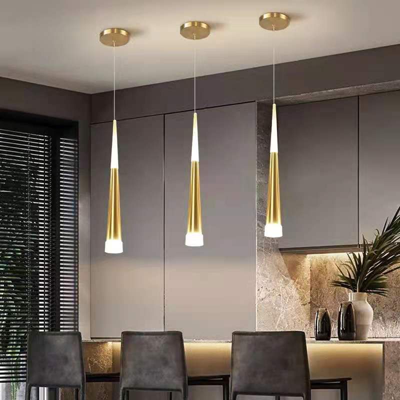 Lámpara colgante de led cónico dorado de aluminio + acrílico simplicidad moderna luz colgante para dormitorio