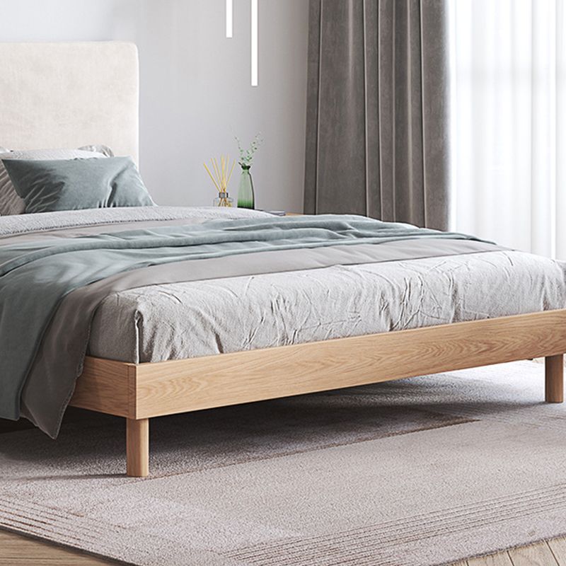 Gray and Natural Standard Bed Traditional Oak Panel Bed Upholstered Headboard