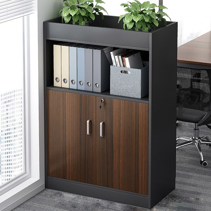 Wooden Bookcase with Doors Contemporary Bookshelf for Home Office