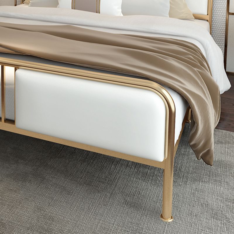 Glam Panel Bed Metal and Upholstered Bed Frame with Upholstered Headboard