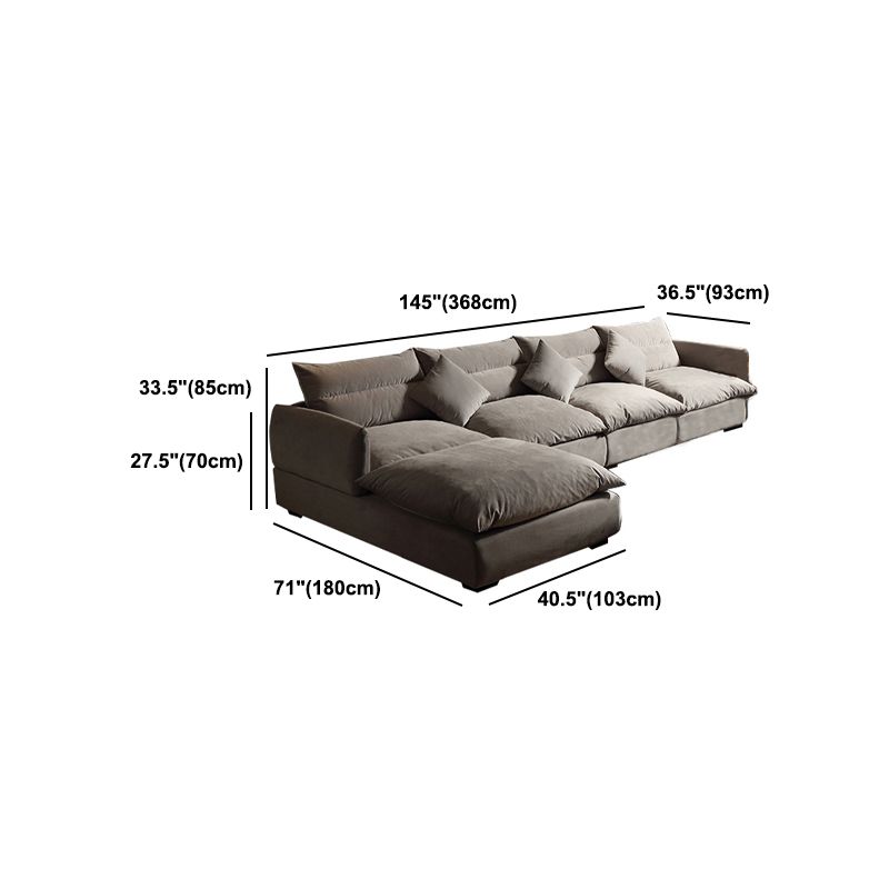 Square Arm Light-grey Contemporary Velvet L-Shape Sofa for Living Room