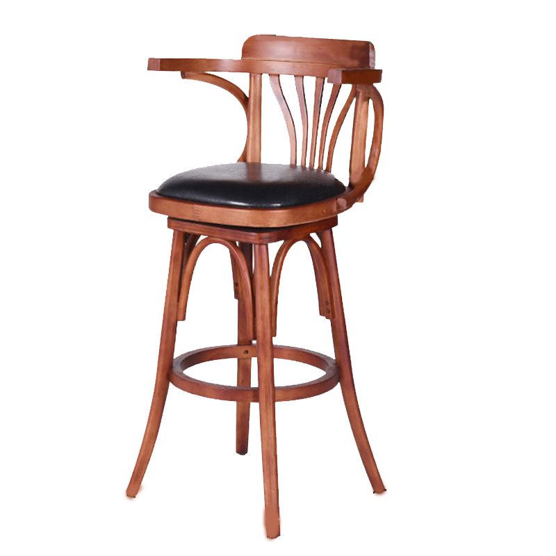 Contemporary Round Wood Bar Stool Arm Low Back Counter Stool