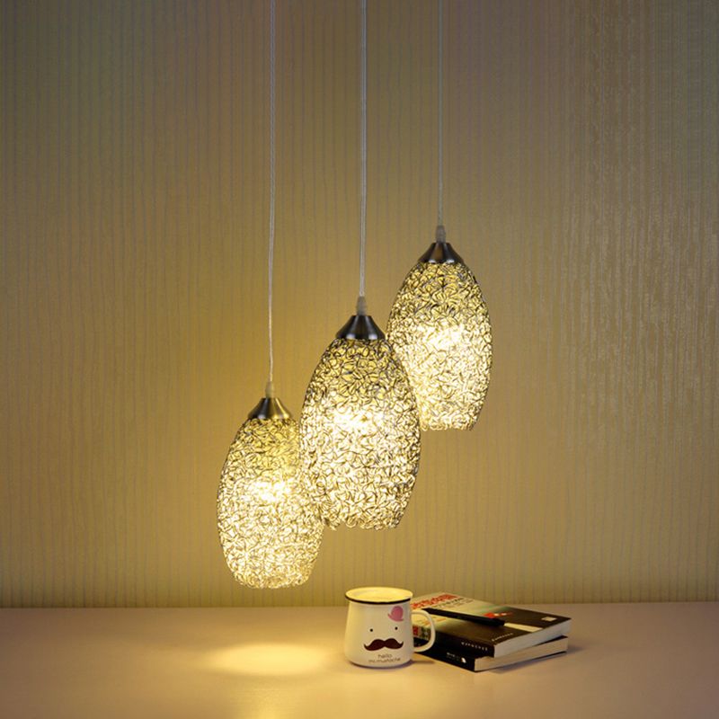Aluminum Cluster Oval Pendant Contemporary 3 Bulbs Chrome Hanging Ceiling Light for Dining Room