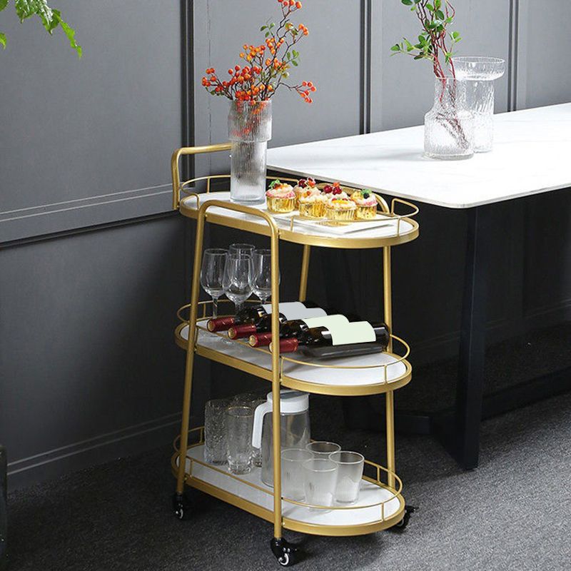 Contemporary Oval Prep Table Rolling Metal Prep Table for Kitchen