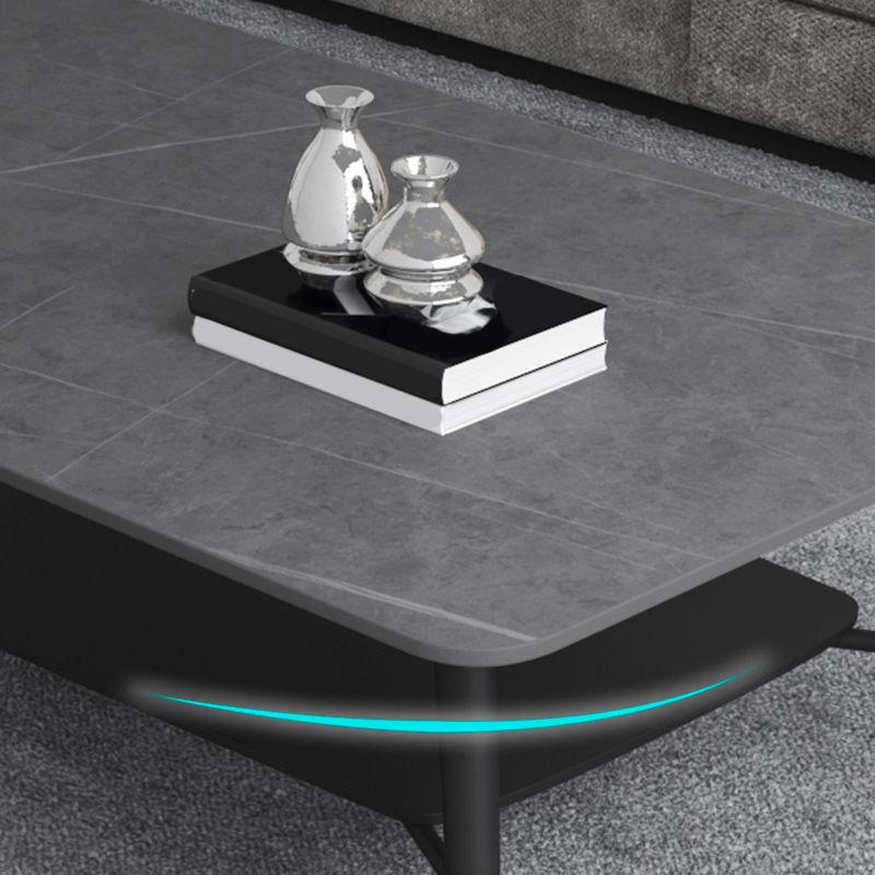 Cross Legs Rectangular Slate Coffee Cocktail Table in Gray with Shelf