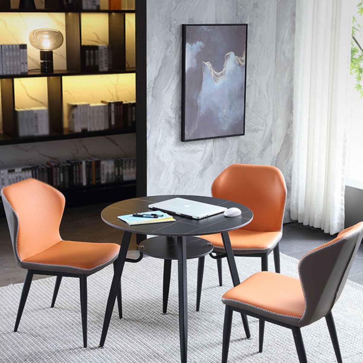 Moderner Stil runder Esszimmer Tisch gesinterte Steintisch mit Metallbasis