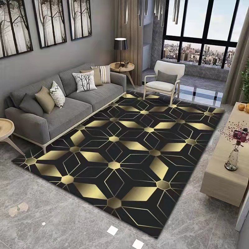 Green Cube Pattern Rug Polyester Modern Rug Washable Rug for Living Room