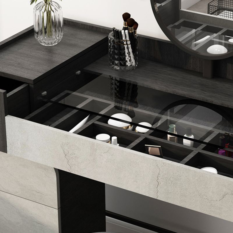 Contemporary Glass Vanity Makeup Dressing Table Set with Mirror & Stool - 32.38" H