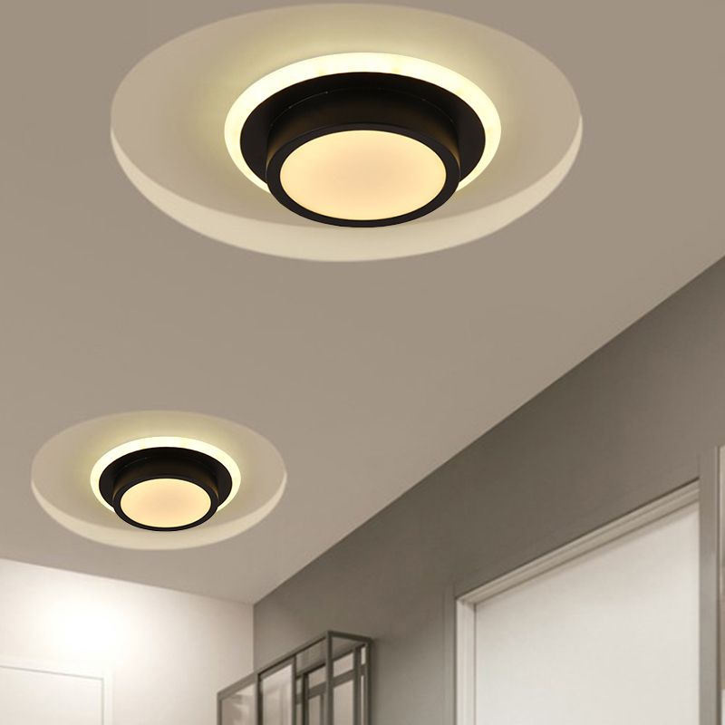 Mini lámpara de techo empotrada redonda/cuadrada, LED de metal contemporáneo, montaje empotrado en blanco/negro, luz blanca/cálida