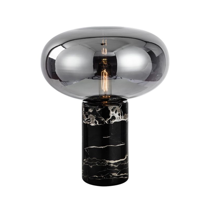 Oblate Bedside Nightstand Lamp Glass Single-Bulb Minimalistic Table Light with Cylindrical Marble Base