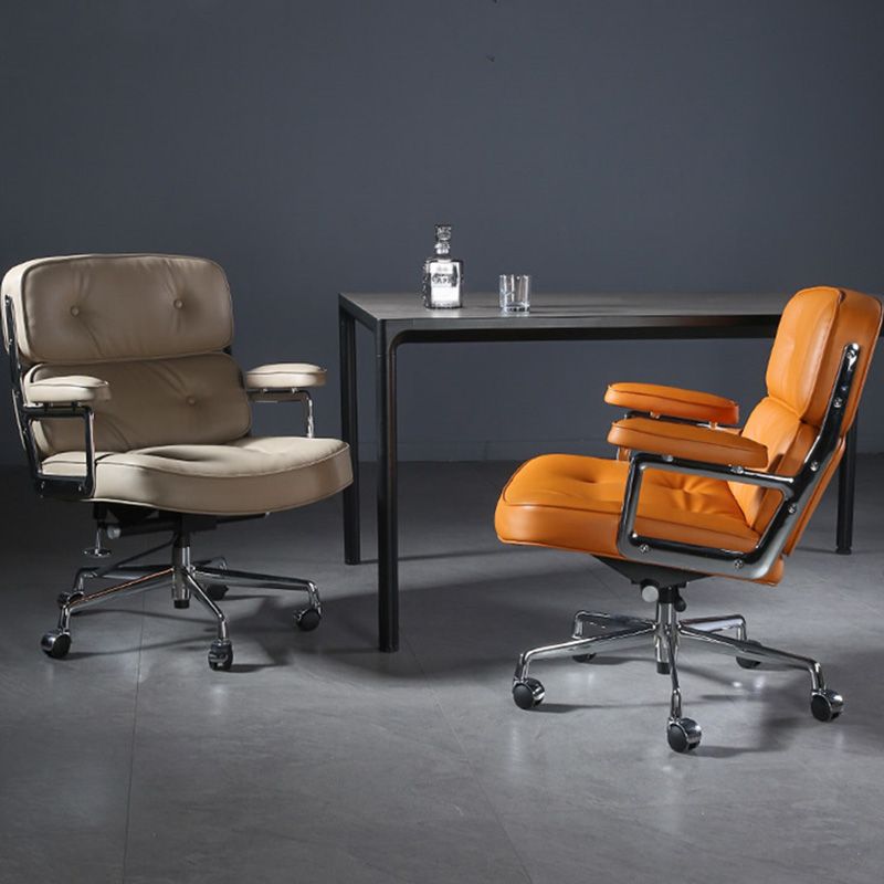 27.16" L x 25.98" W x 36.22" H Genuine Leather Arm Chair with Wheels for Bedroom