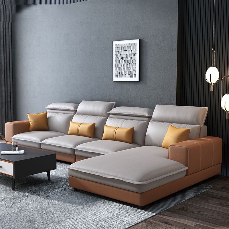 Contemporary Faux Leather L-Shape Sectional with Chaise and Square Arms