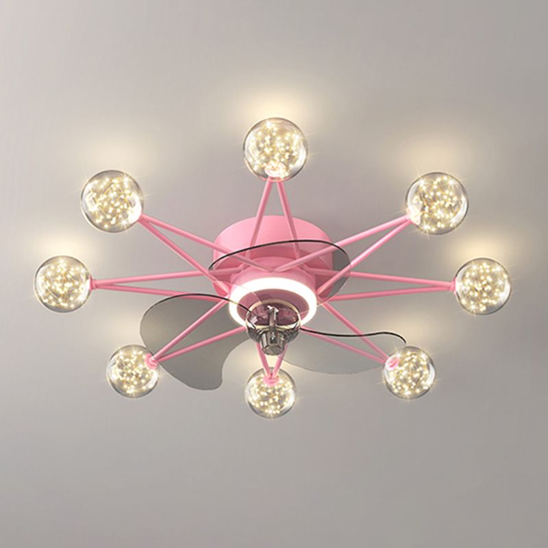 Kids Style Spherical Ceiling Fan Lights Metal LED Flush Lights for Bedroom