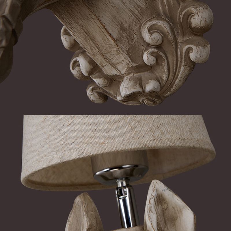 1 Light Wall Lamp Lighting Traditional Horse Resin Sconce Light Fixture in Light Brown with Tapered Fabric Shade