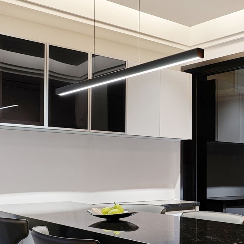 Contemporary LED Island Pendant Light Linear Hanging Island Light with Metal Shade