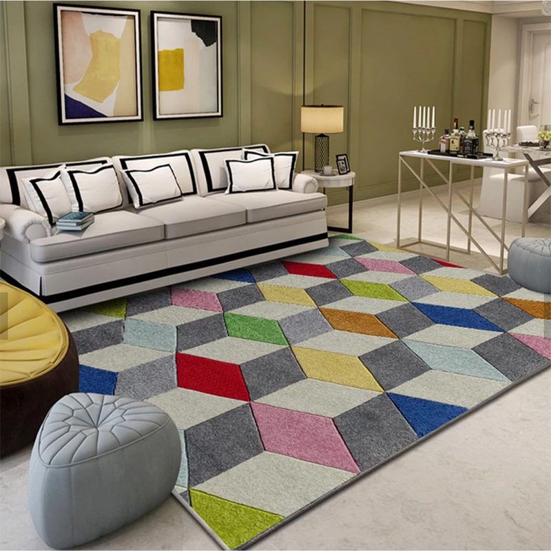 Modern Harlequin Printed Rug Polyester Carpet Non-Slip Backing Indoor Rug for Home Decoration