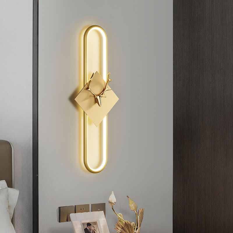 Metal Oval Wall Light Nordic Style LED Wall Sconce with Antlers for Living Room