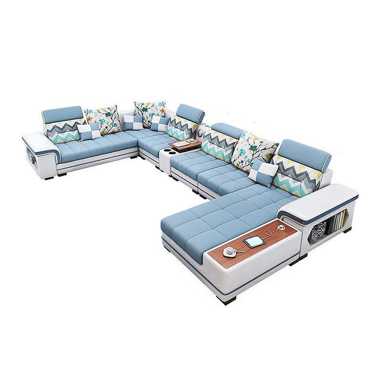 Faux Leather/Fabric Sectional Cushion Back Sofa and Chaise for Living Room