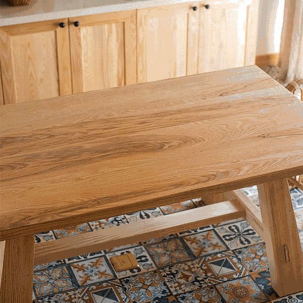 Natural Pine Solid Wood Table Modern Rectangle Trestle Base Table