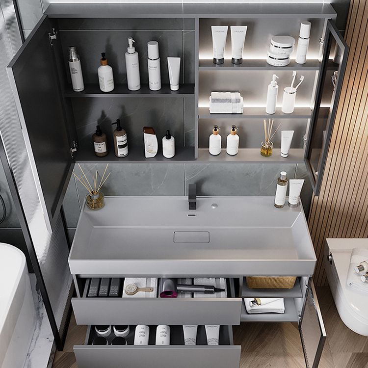 Contemporary Vanity Sink Wooden Wall-Mounted Bathroom Vanity Cabinet in Gray