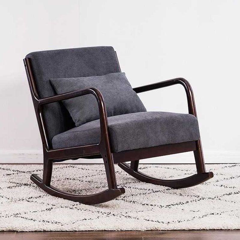 Cotton Linen Rocking Chair Plain Modern Removable Cushions Rocking Chair with Wood Frame